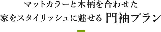 マットカラーと木柄を合わせた家をスタイリッシュに魅せる門袖プラン