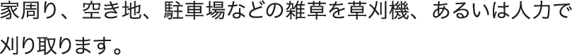 家周り、空き地、駐車場などの雑草を草刈機、あるいは人力で刈り取ります。